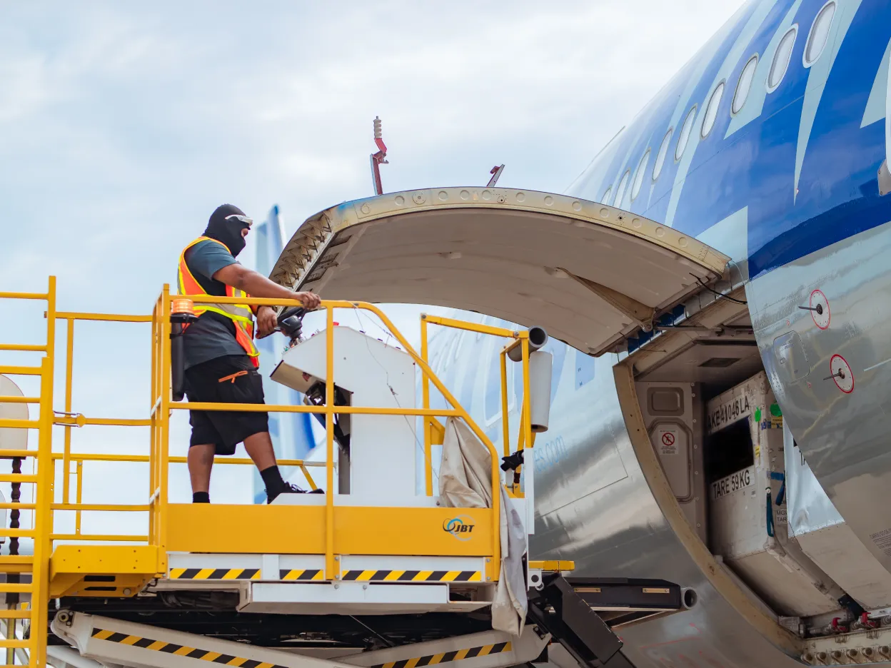 Cargo being loaded onto an airplane