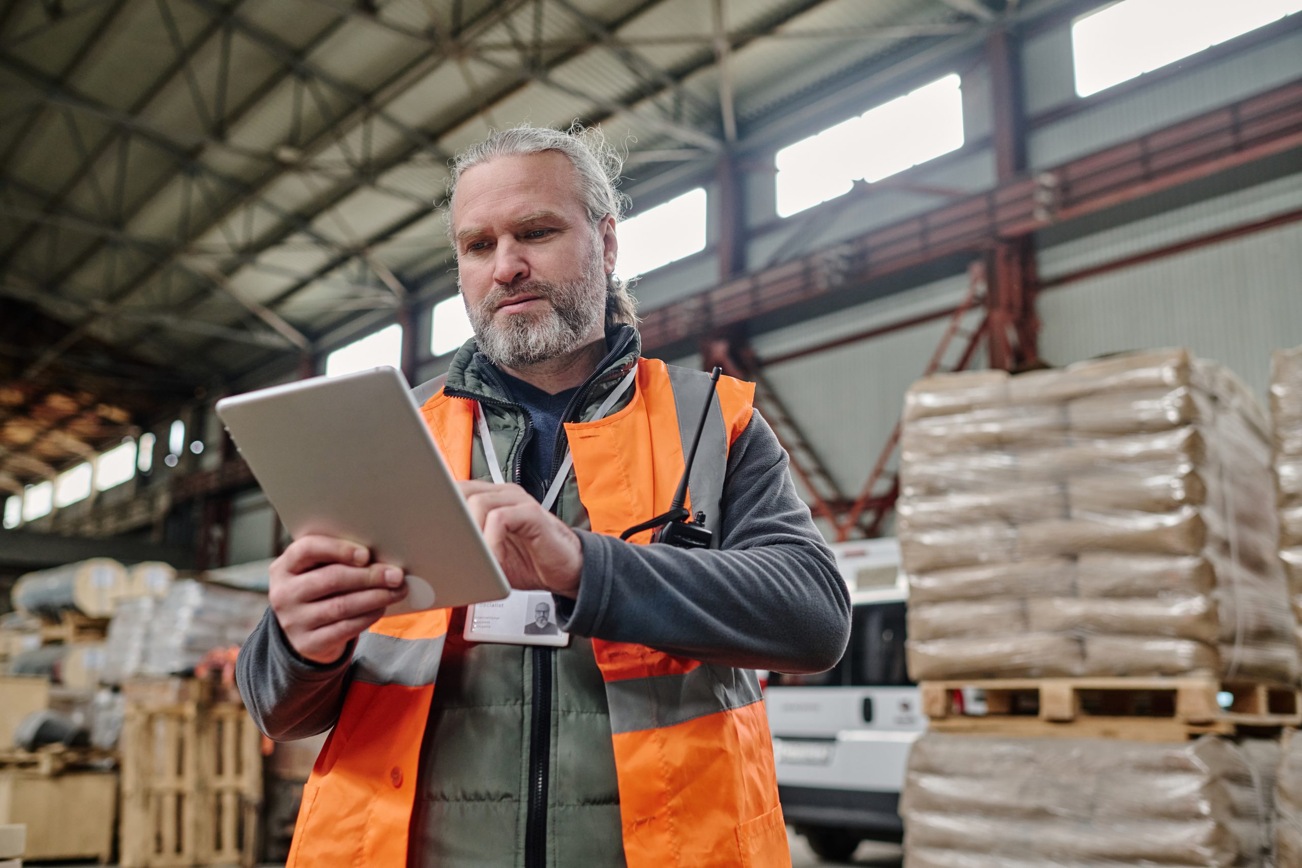 A worker taking notes