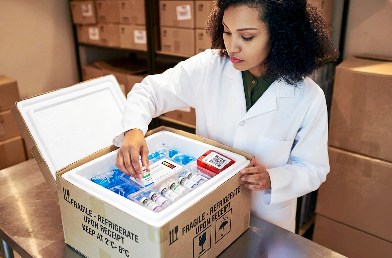 A person handling pharmaceuticals