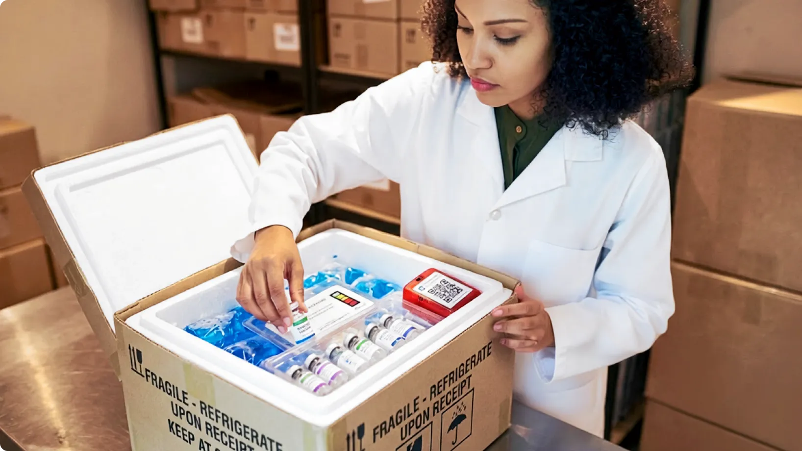 A person handling pharmaceuticals