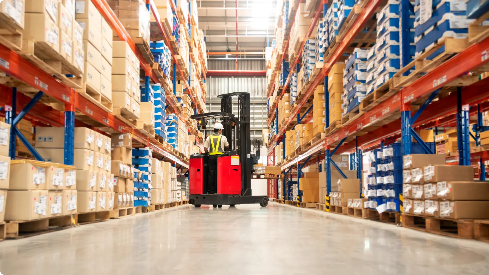 A forklift in a warehouse